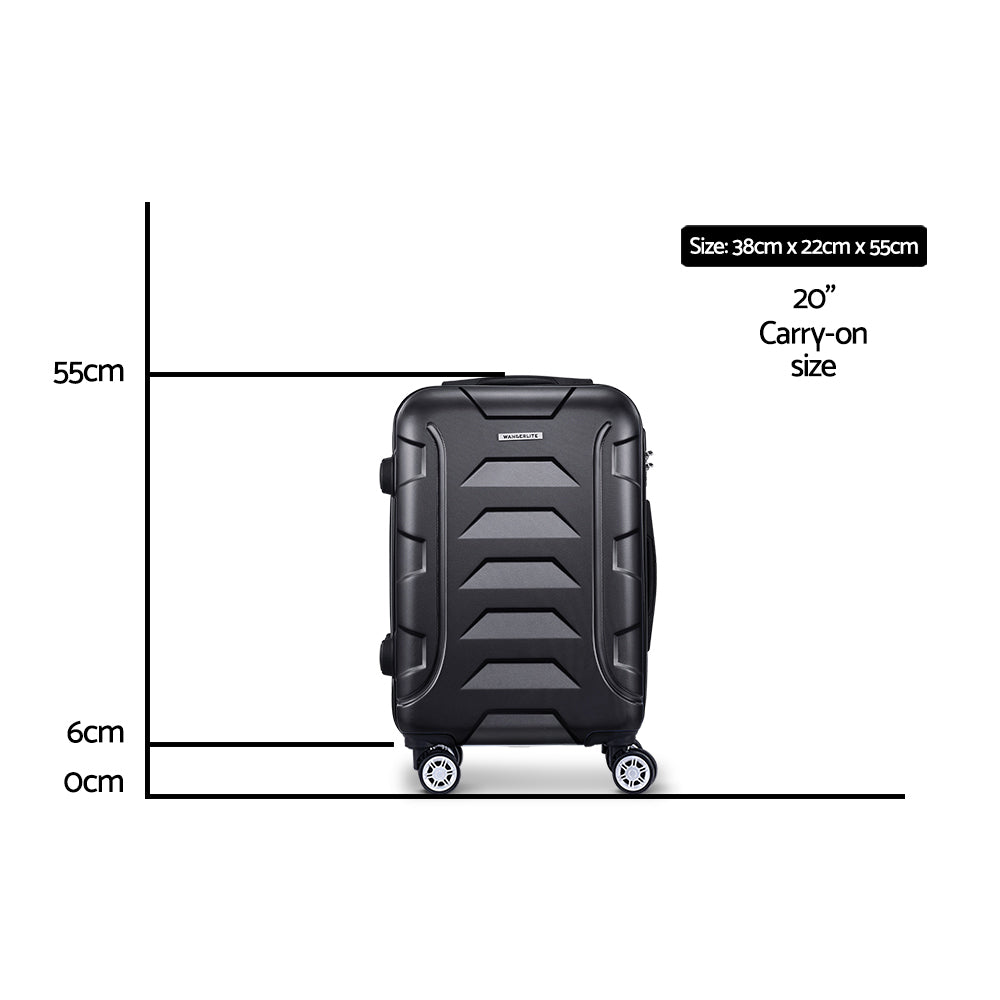 Wanderlite 20" 55cm Luggage Trolley Travel Suitcase Set TSA Hard Case Lightweight Strap