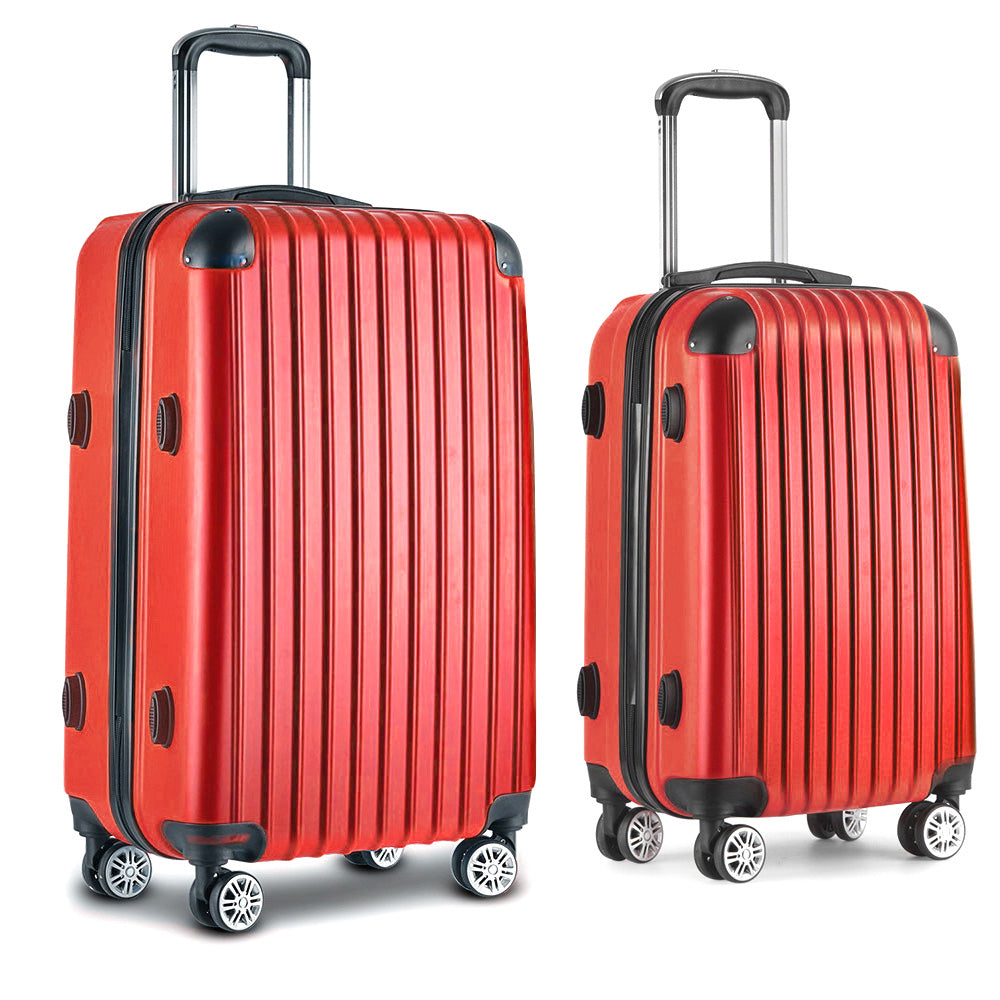 Wanderlite 2pc Luggage Trolley Travel Set Suitcase Carry On TSA Hard Case Lightweight Red