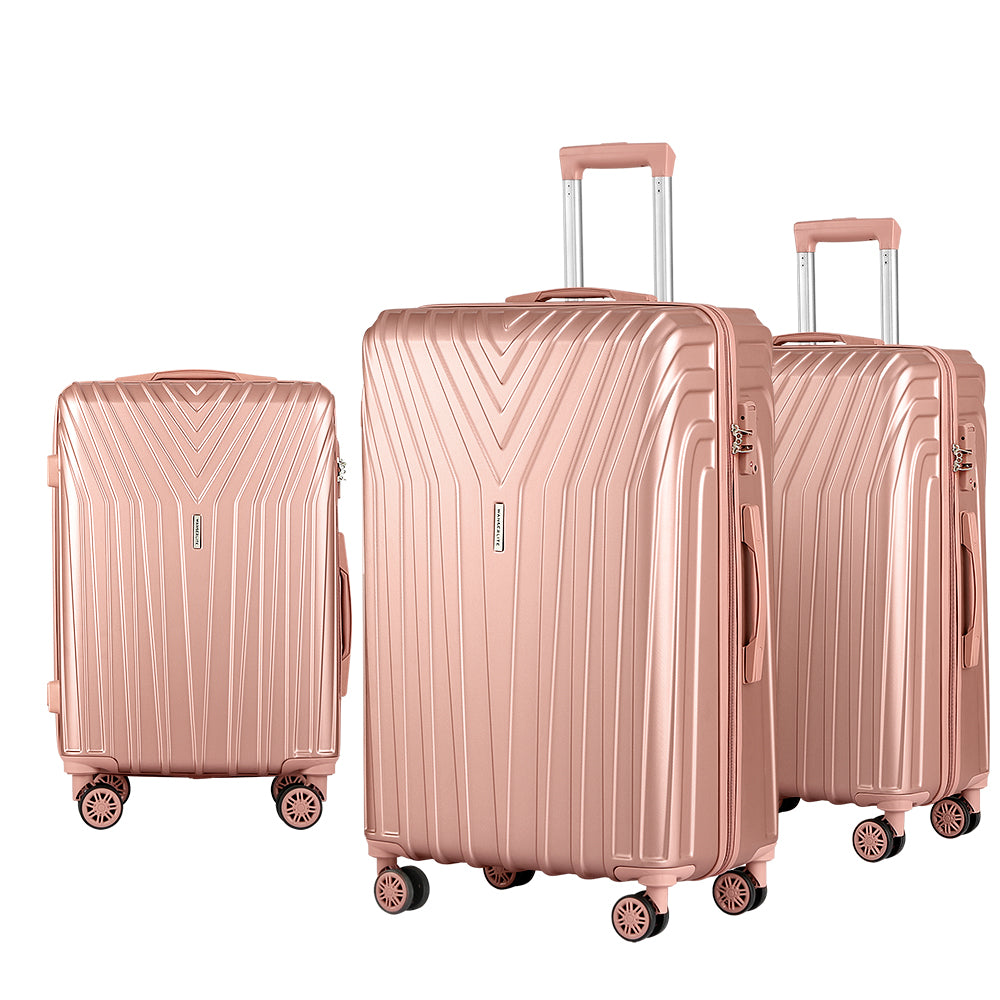 Wanderlite 3pc Luggage Trolley Set Suitcase Travel TSA Hard Case Carry On Pink Lightweight