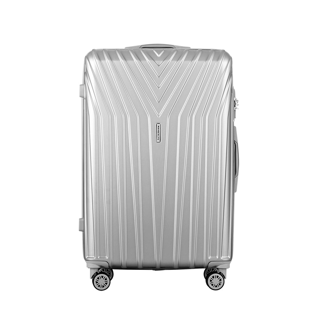 Wanderlite 3pc Luggage Trolley Set Suitcase Travel TSA Hard Case Carry On Silver Lightweight