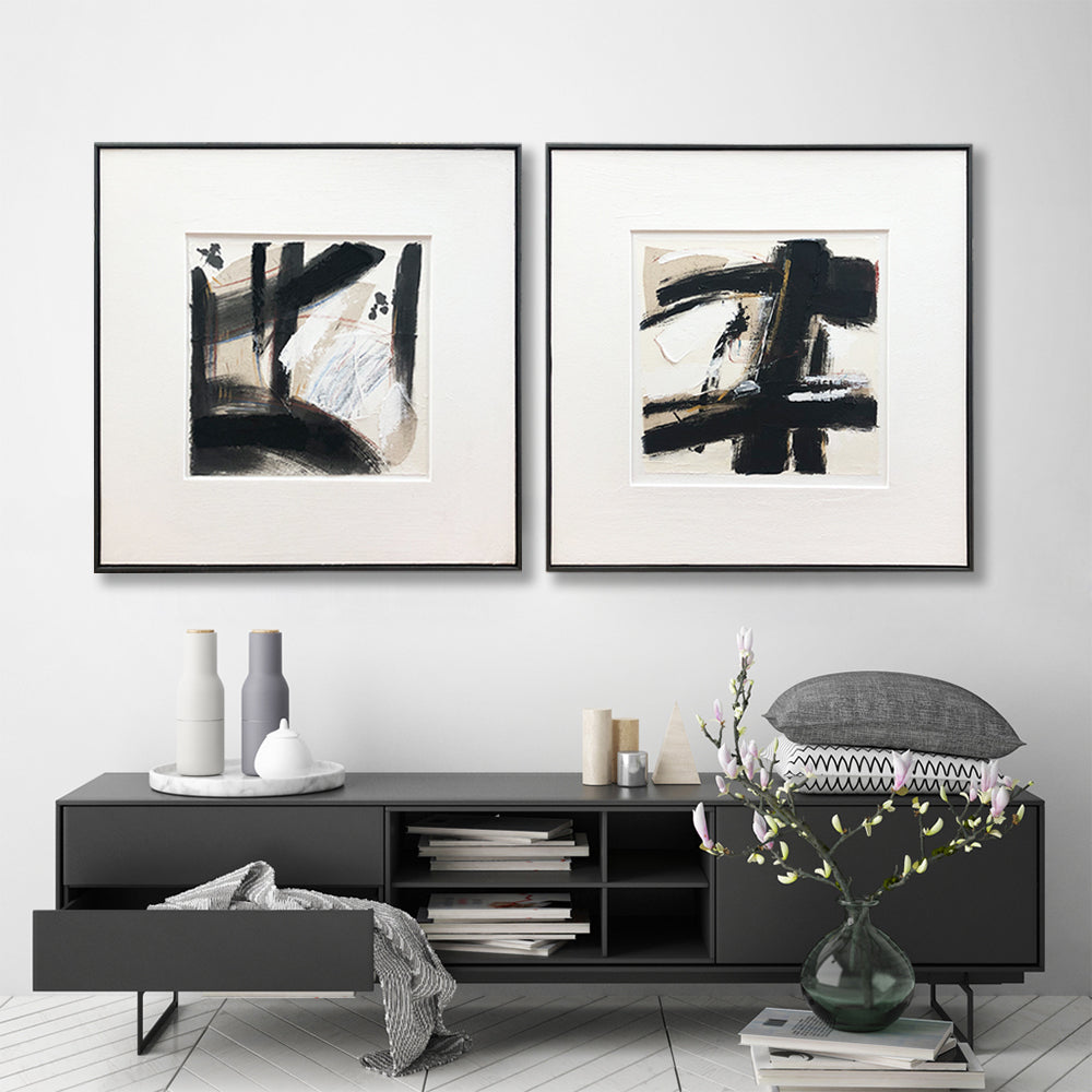 Wall Art Original Abstract Oil Painting on Framed Canvas 1000mmx1000mm Set of 2 Contemplative Space