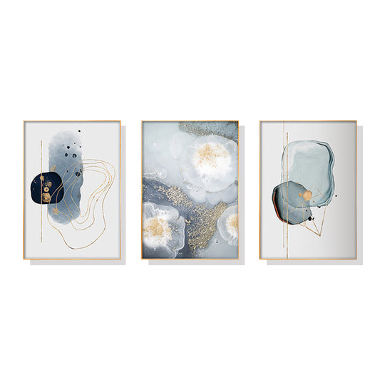 Wall Art 60cmx90cm Marbled Light Grey 3 Sets Gold Frame Canvas