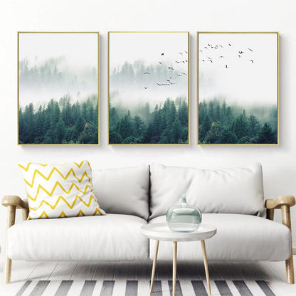 Wall Art 60cmx90cm Mystical Forest  3 Sets Gold Frame Canvas