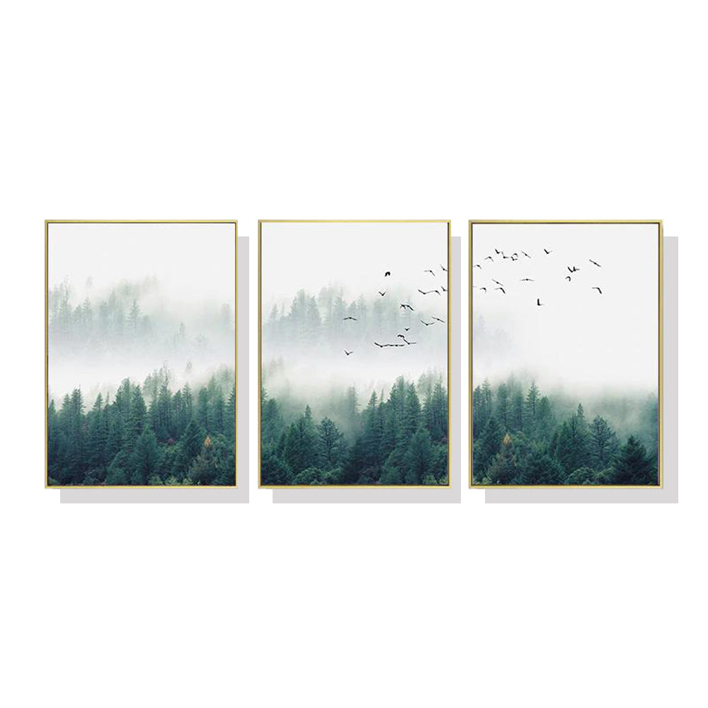 Wall Art 60cmx90cm Mystical Forest  3 Sets Gold Frame Canvas