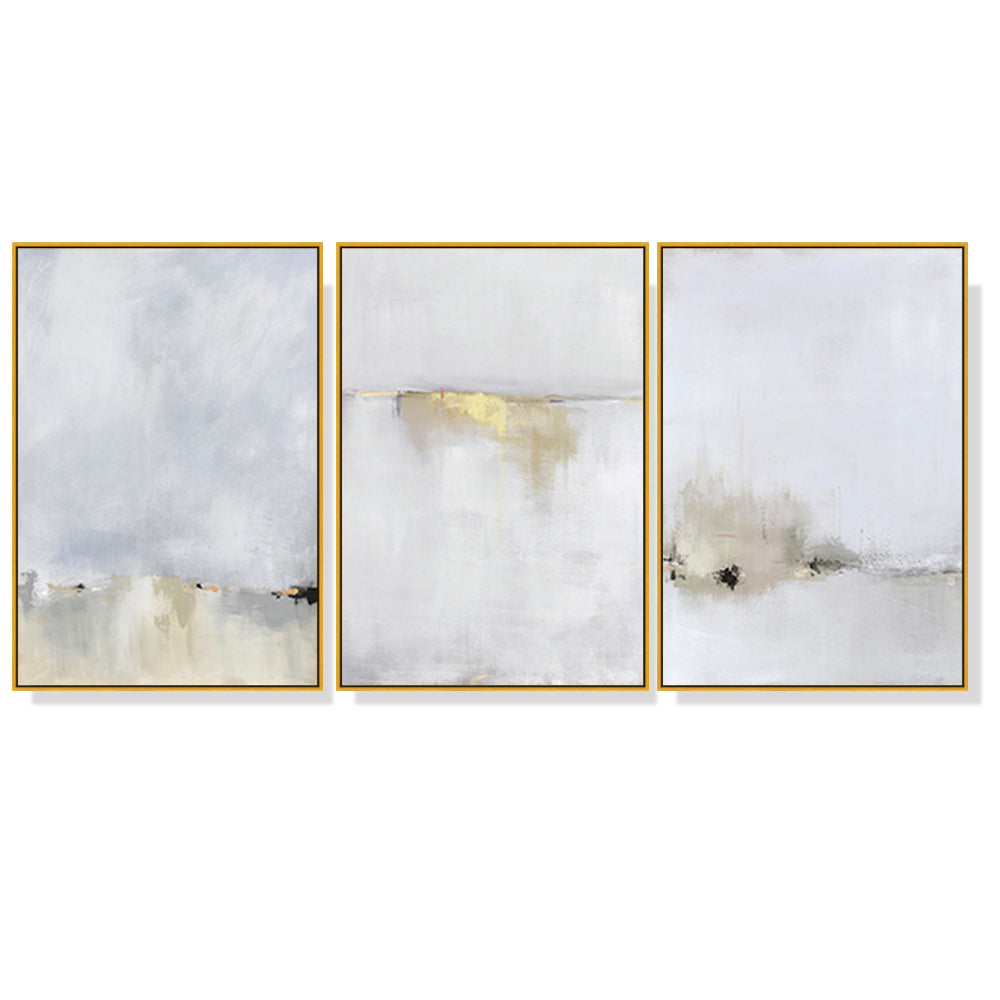 Wall Art 60cmx90cm Abstract golden white 3 Sets Gold Frame Canvas