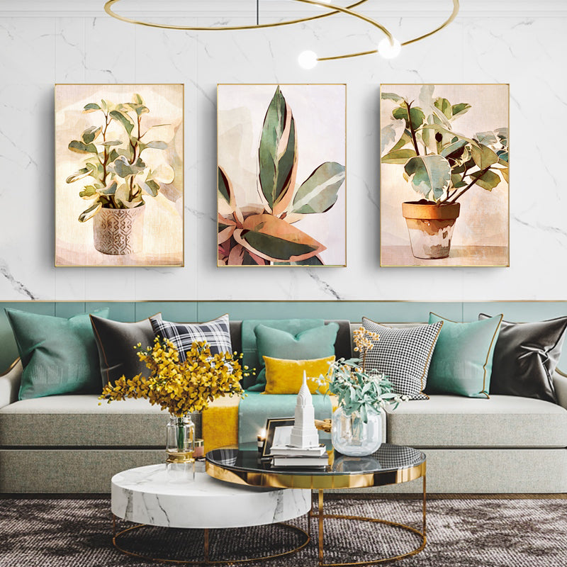 Wall Art 60cmx90cm Botanical Leaves Watercolor Style 3 Sets Gold Frame Canvas