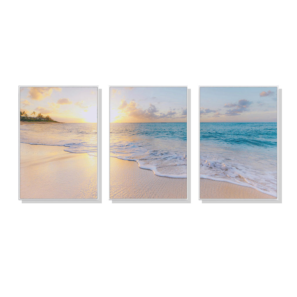 Wall Art 80cmx120cm Ocean and beach 3 Sets White Frame Canvas