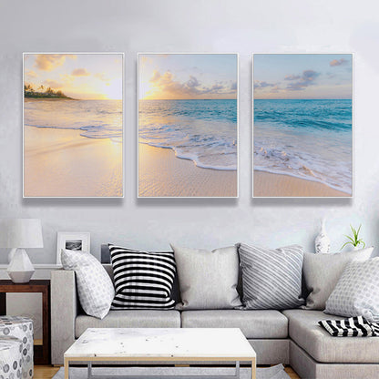 Wall Art 60cmx90cm Ocean and beach 3 Sets White Frame Canvas