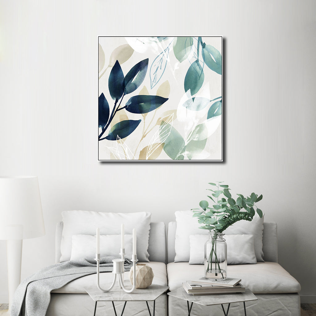 Wall Art 80cmx80cm Watercolour style leaves 2 Sets White Frame Canvas