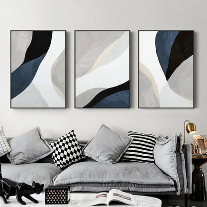 Wall Art 100cmx150cm Abstract Navy Blue 3 Sets Black Frame Canvas