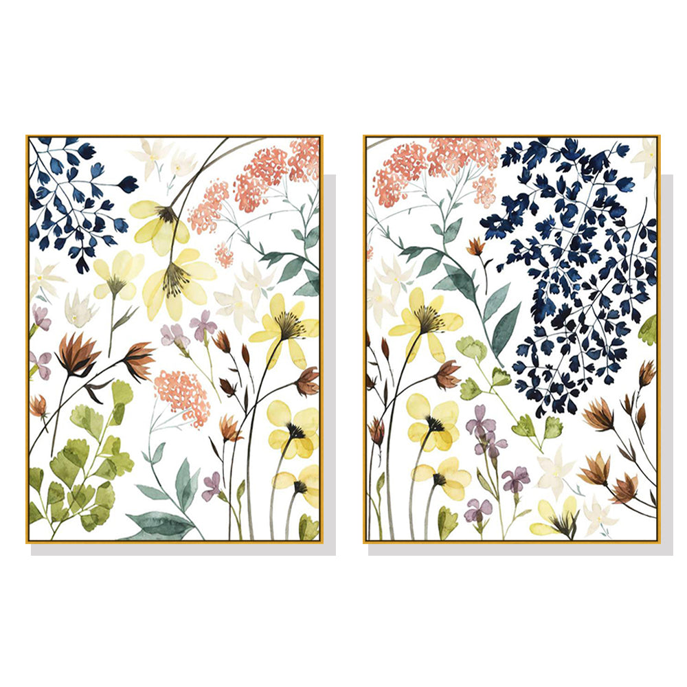 Wall Art 90cmx135cm Flower Composition 2 Sets Gold Frame Canvas