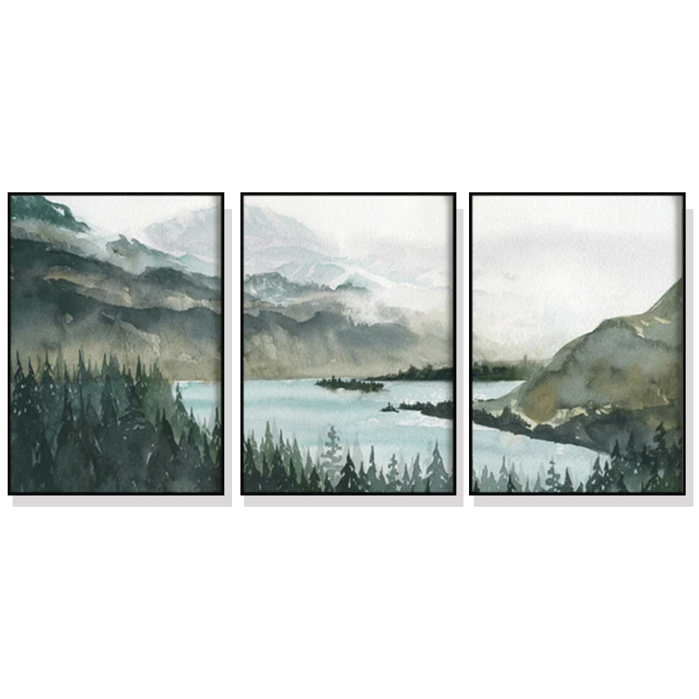 Wall Art 80cmx120cm Landscape 3 Sets Black Frame Canvas