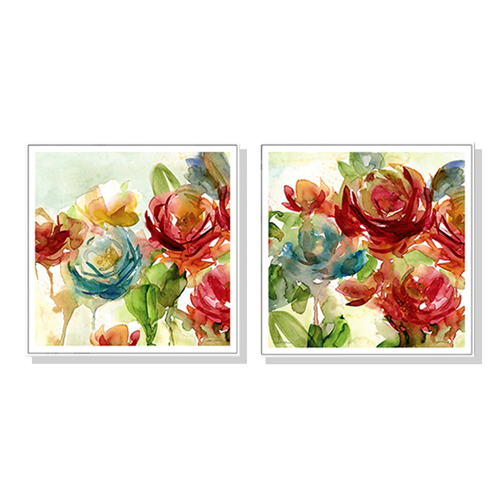 Wall Art 90cmx90cm Rosewater Garden By Carol Robinson 2 Sets White Frame Canvas