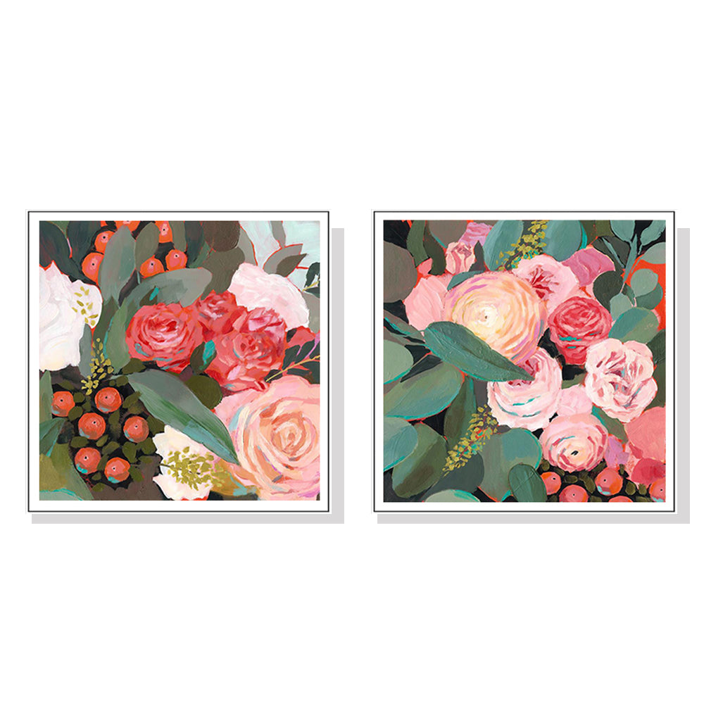 Wall Art 80cmx80cm Eucalyptus Bouquet 2 Sets White Frame Canvas