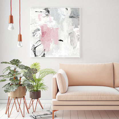 Wall Art 100cmx100cm Abstract Pink Grey 2 Sets White Frame Canvas