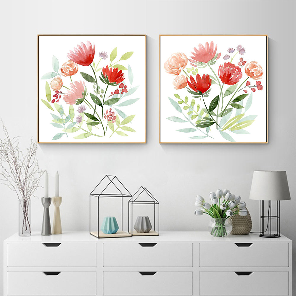 Wall Art 90cmx90cm Florals 2 Sets Gold Frame Canvas