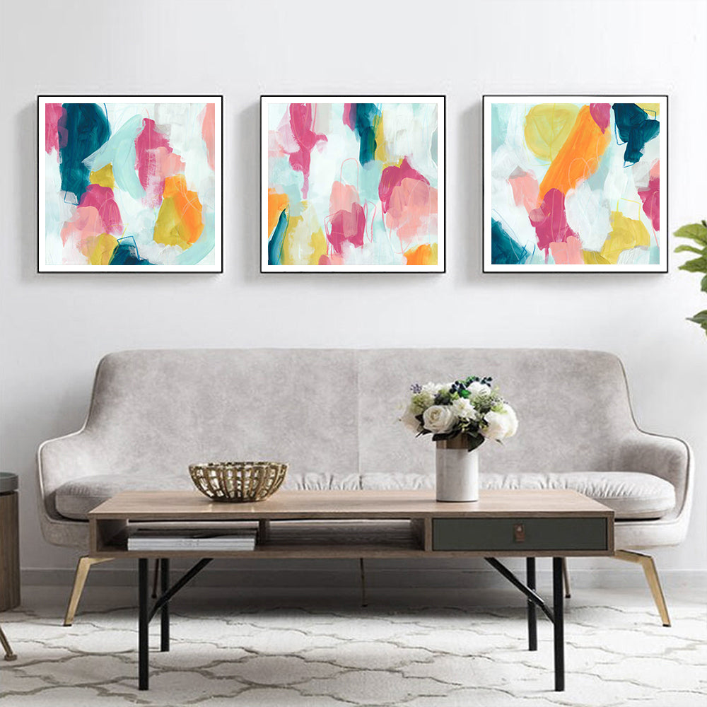 Wall Art 70cmx70cm Colourful 3 Sets Black Frame Canvas