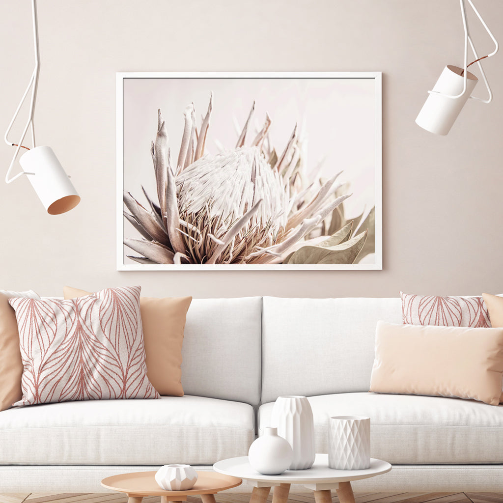 Wall Art 100cmx150cm Pure Protea II White Frame Canvas