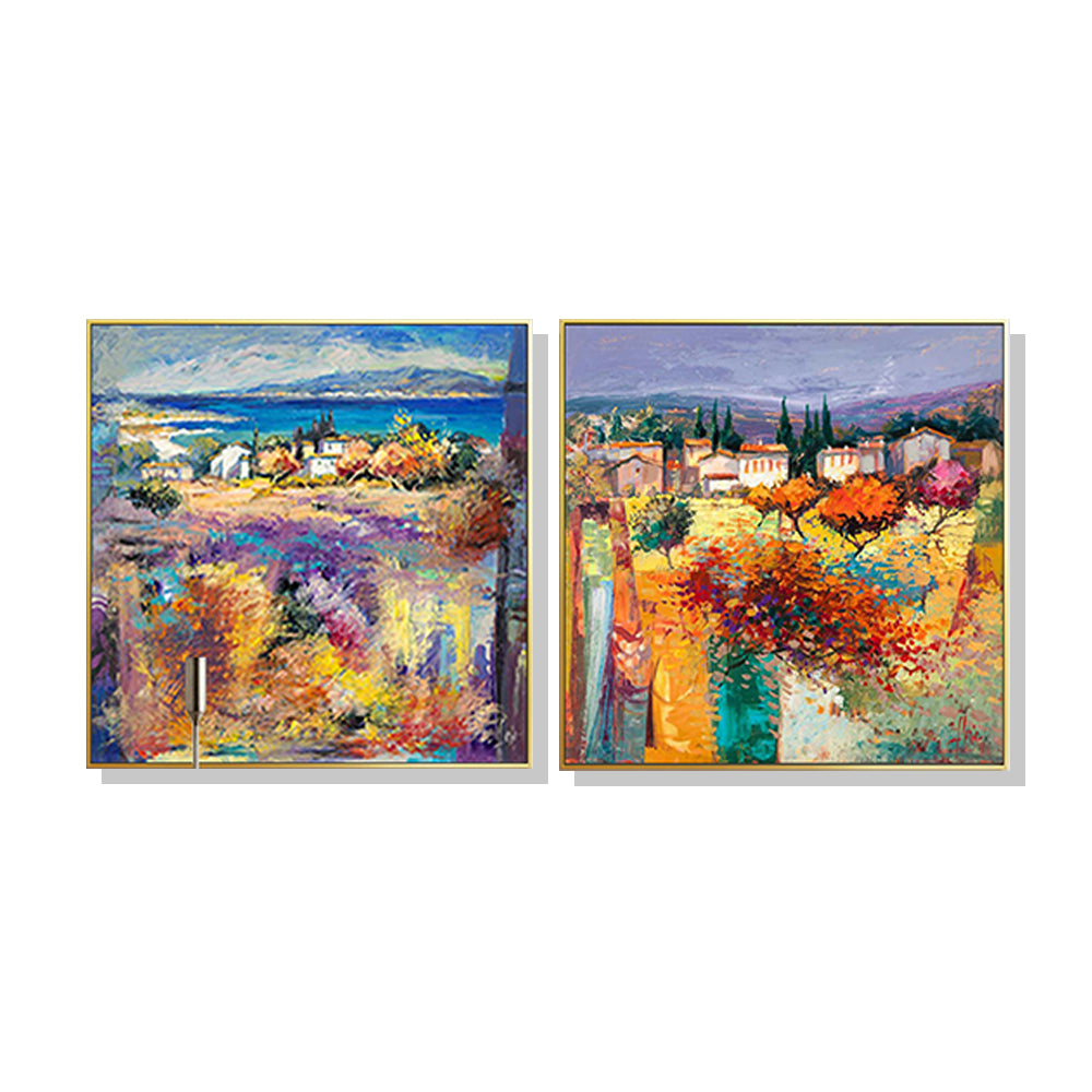 Wall Art 80cmx80cm Estate Italiana 2 Sets Gold Frame Canvas