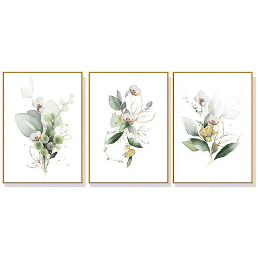 Wall Art 70cmx100cm Green and Gold Watercolor Botanical 3 Sets Gold Frame Canvas