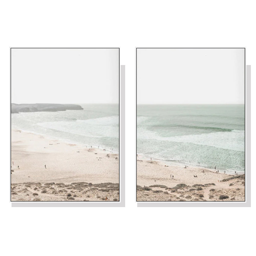 Wall Art 90cmx135cm Coastal Prints 2 Sets White Frame Canvas