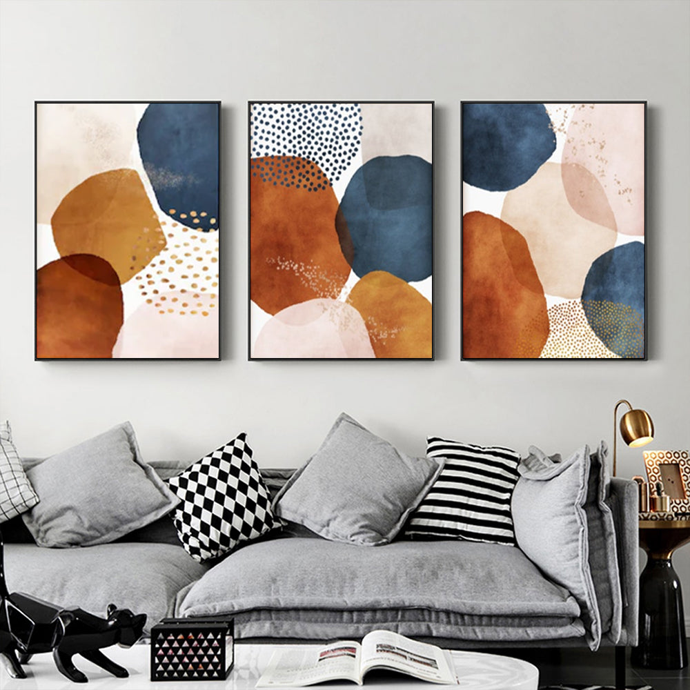 Wall Art 70cmx100cm Navy Pink Beige 3 Sets Black Frame Canvas