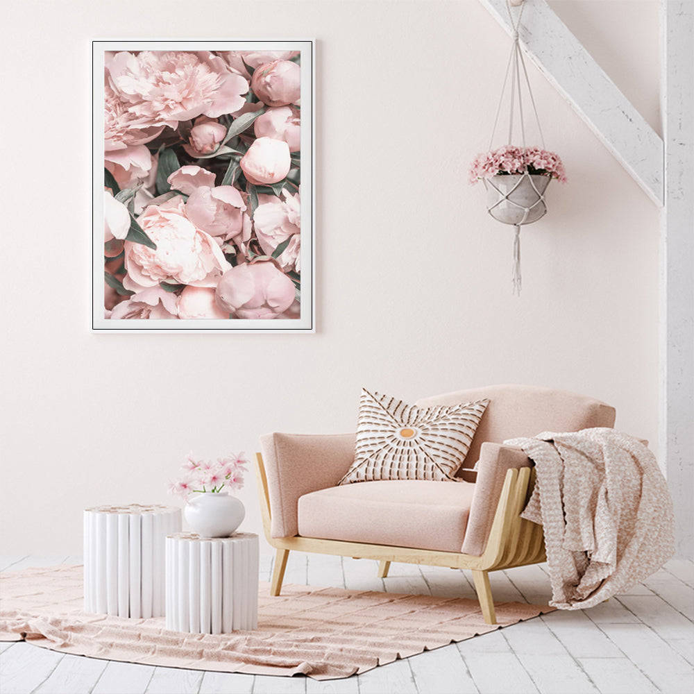 Wall Art 100cmx150cm Peony White Frame Canvas