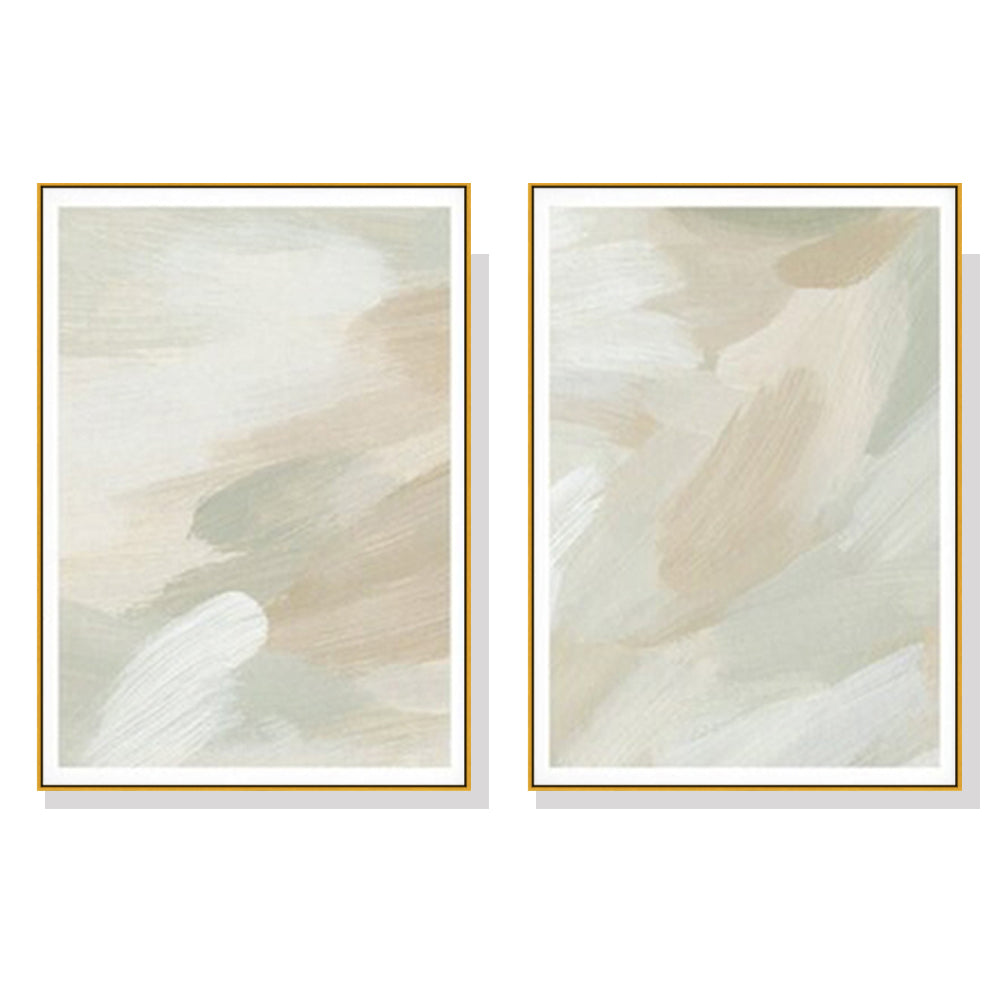 Wall Art 90cmx135cm Beige and Sage Green 2 Sets Gold Frame Canvas