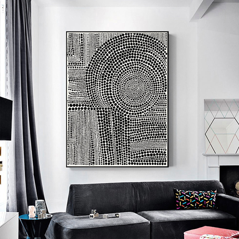 Wall Art 100cmx150cm Clustered Dots B Black Frame Canvas