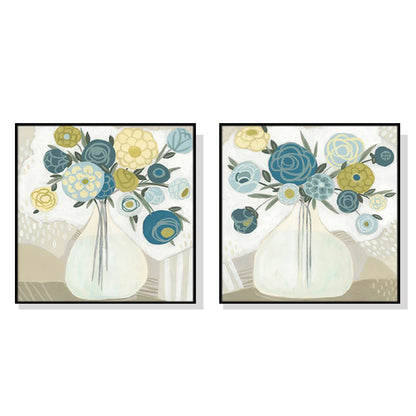 Wall Art 100cmx100cm Blue Bouquet 2 Sets Black Frame Canvas