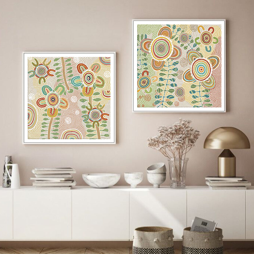 Wall Art 80cmx80cm Lovely Pattern 2 Sets White Frame Canvas