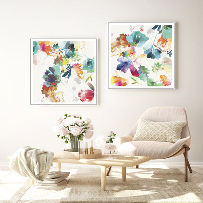 Wall Art 80cmx80cm Glitchy Floral 2 Sets White Frame Canvas