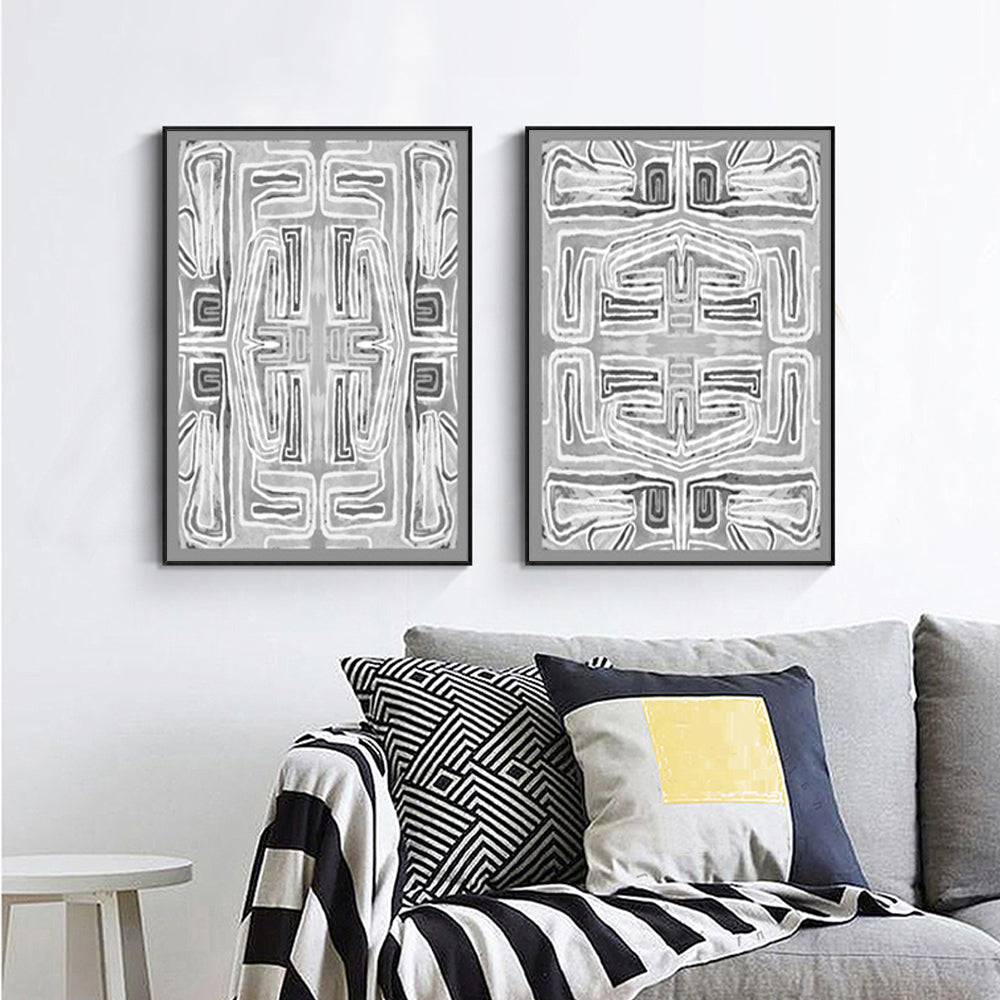 Wall Art 80cmx120cm Black White Pattern 2 Sets Black Frame Canvas