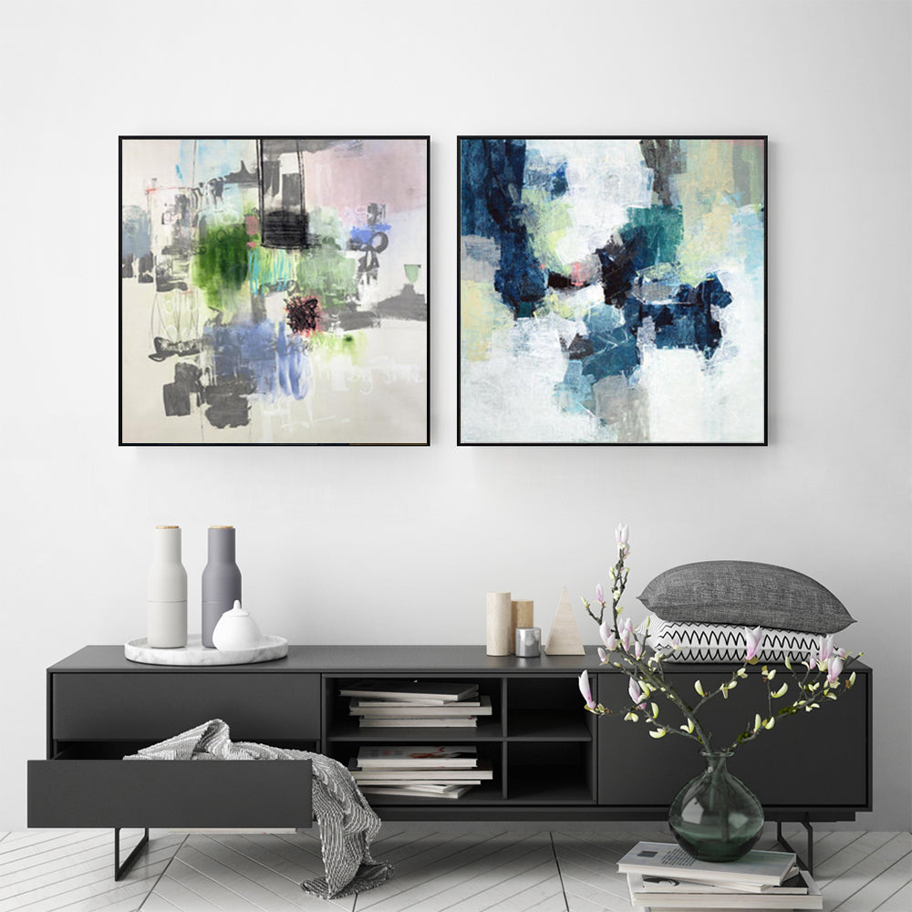 Wall Art 80cmx80cm Blue Crushers 2 Sets Black Frame Canvas