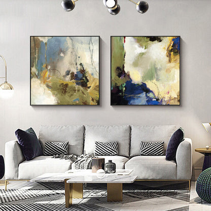 Wall Art 80cmx80cm Abstract Blue 2 Sets Black Frame Canvas