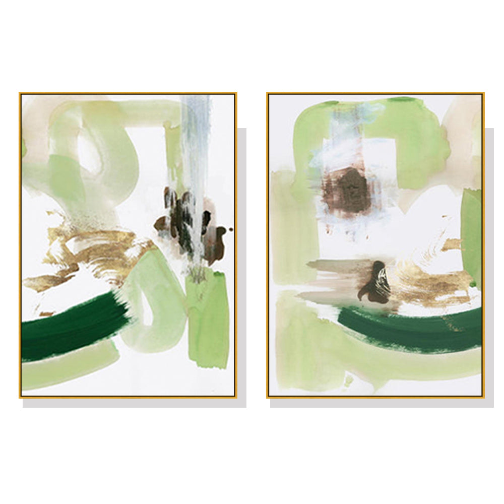 Wall Art 90cmx135cm Abstract Green Mint 2 Sets Gold Frame Canvas