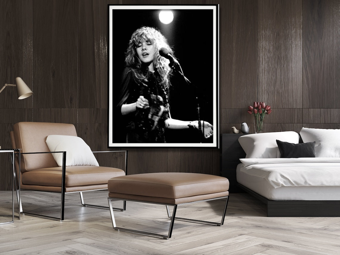 Wall Art 100cmx150cm Young Stevie Nicks in Concert Poster, Black Frame Canvas