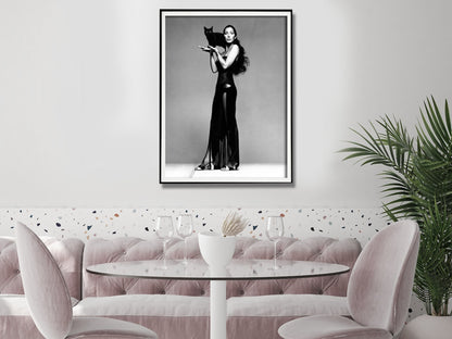 Wall Art 90cmx135cm Cher Music Black and White, Black Frame Canvas