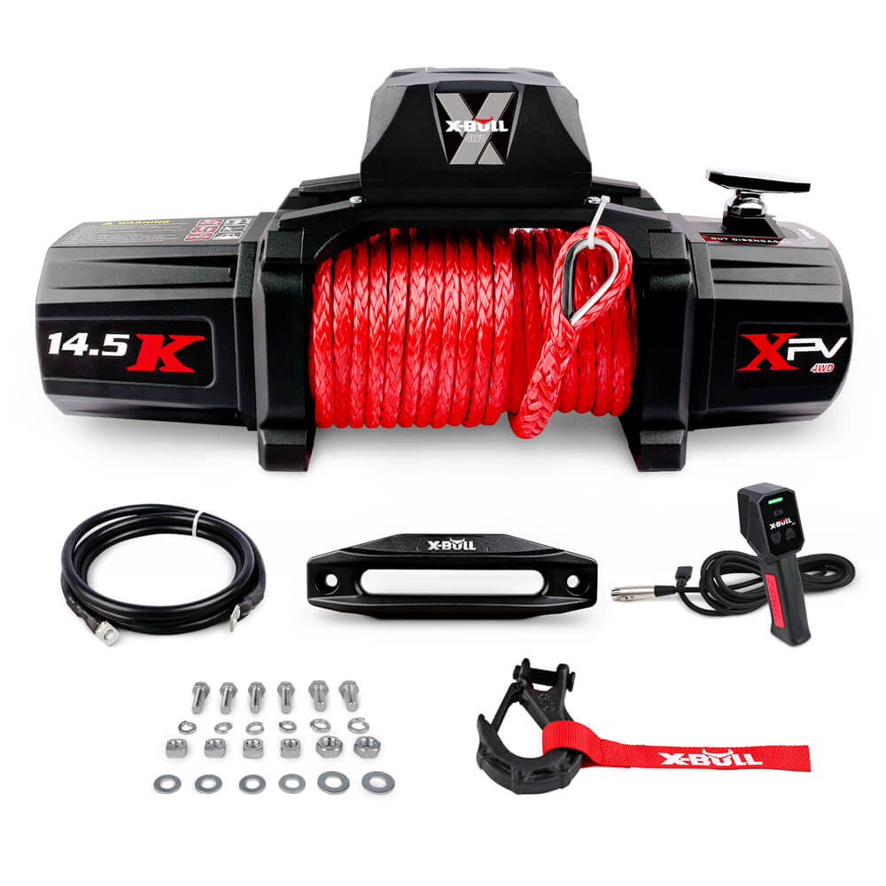 X-BULL 14500LBS Electric Winch 12V synthetic rope with Recovery Tracks Gen3.0 Black