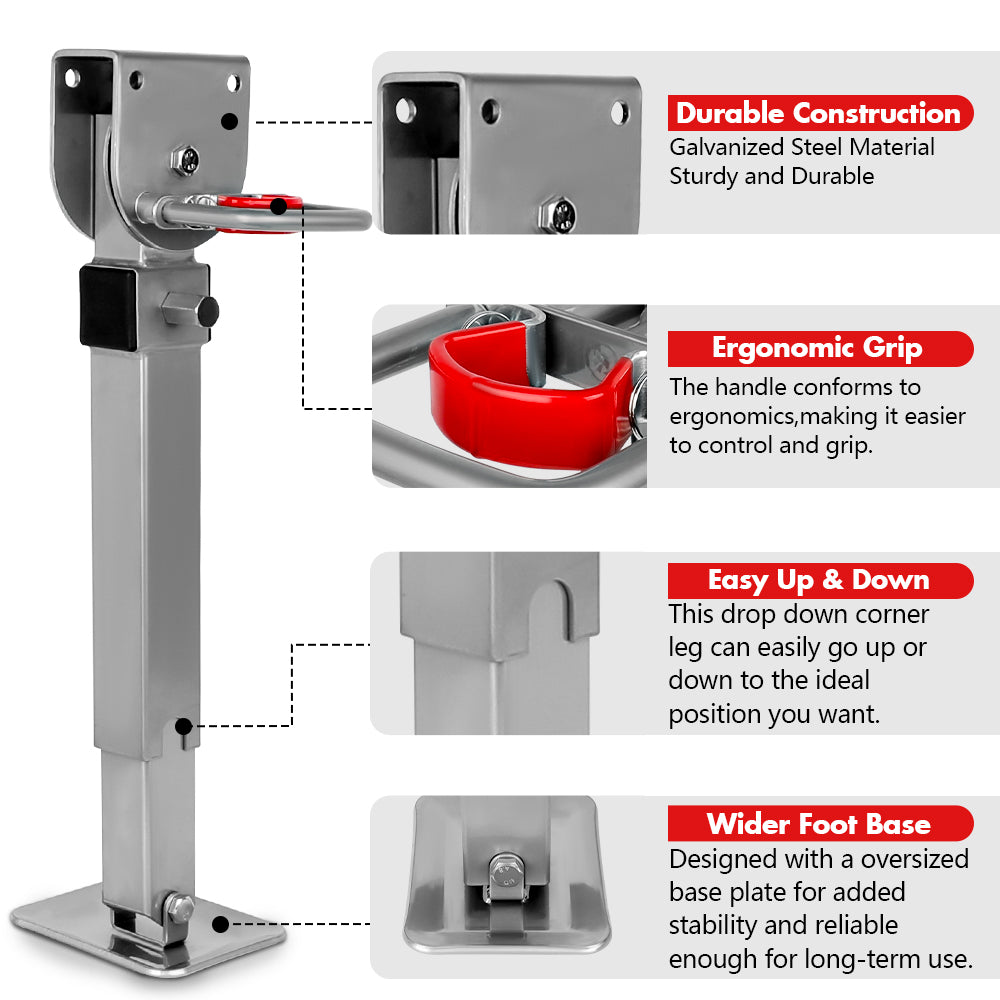 X-BULL Drop Down Corner Legs 440MM- 560MM Caravan Corner Stabilizer 1200LBS 2PCS Silver