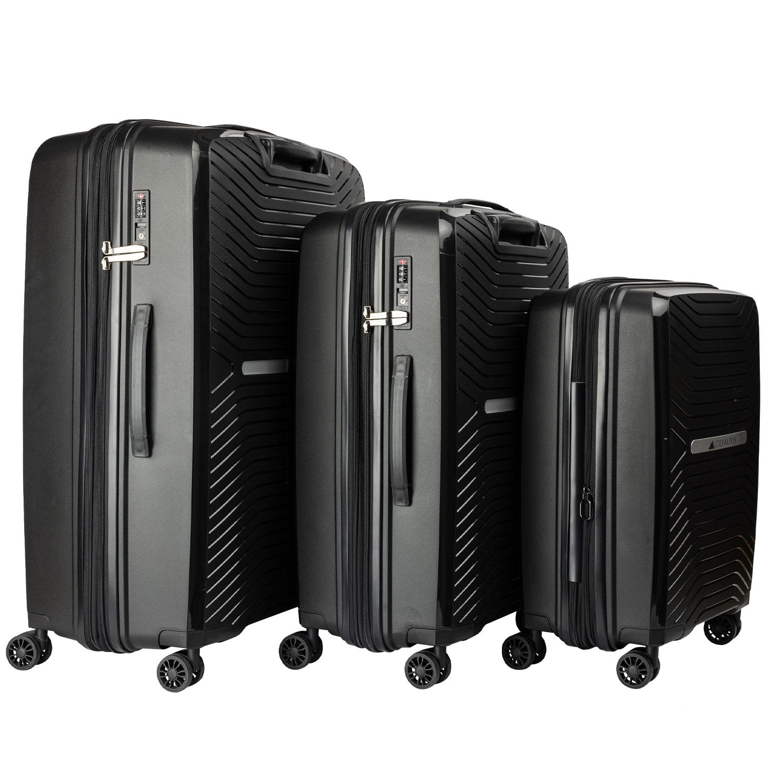 Olympus 3PC Astra Luggage Set Hard Shell Suitcase - Obsidian Black