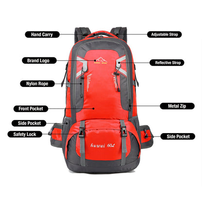 60L Waterproof Outdoor Hiking Backpack Camping Outdoor Trekking Bag(Red)