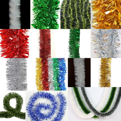 5x 2.5m Christmas Tinsel Xmas Garland Sparkly Snowflake Party Natural Home Décor, Trees (Gold Red)