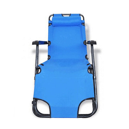 Reclining Sun Beach Deck Lounge Chair Outdoor Folding Camping Fishing Arm Rest - blue