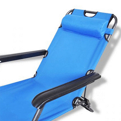 Reclining Sun Beach Deck Lounge Chair Outdoor Folding Camping Fishing Arm Rest - blue