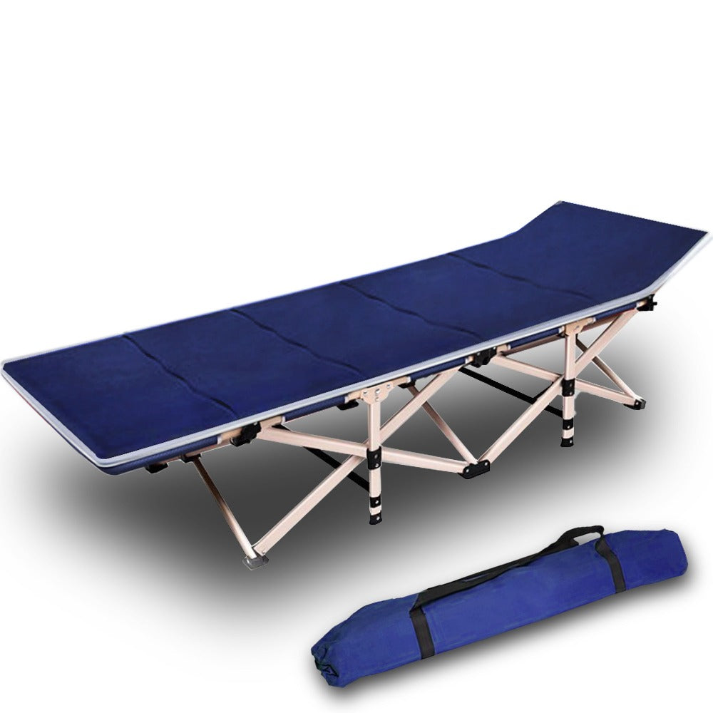 Camping Portable Stretcher Single Foldable Folding Bed Mattress Recliner Mat - navy