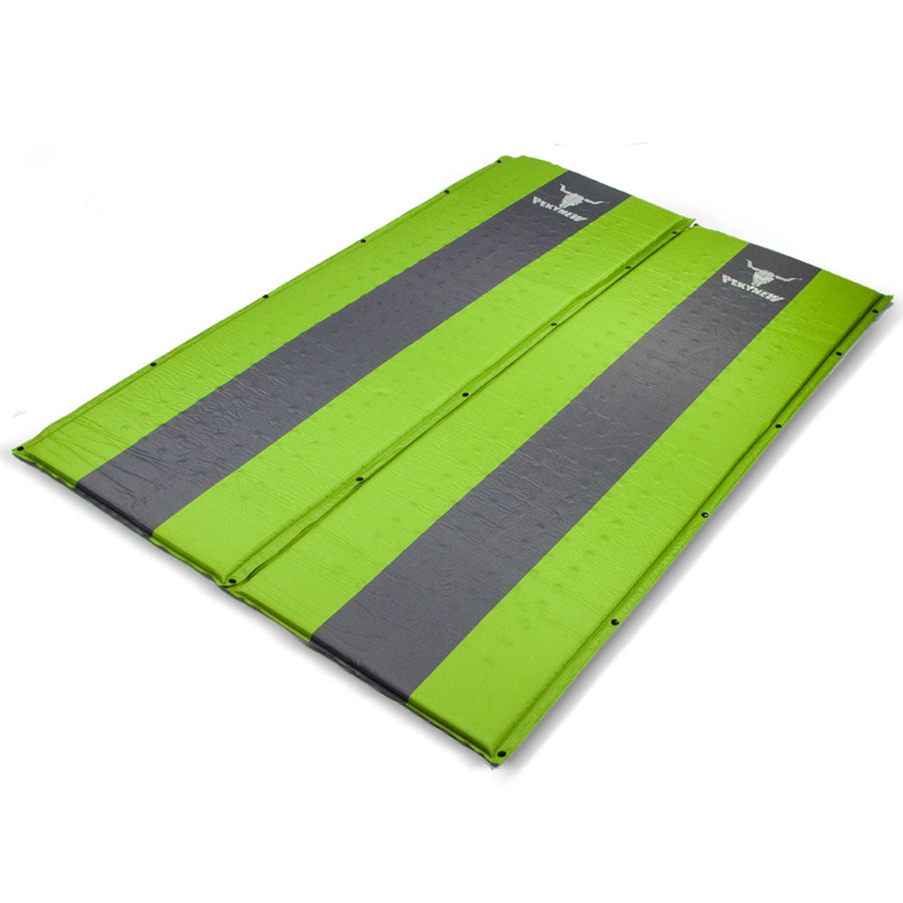 Double Self Inflating Mattress Sleeping Mat Air Bed Camping Camp Hiking Joinable - green