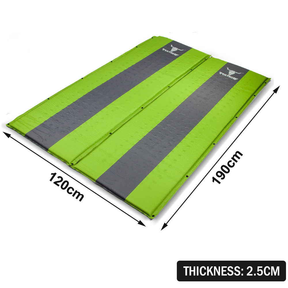 Double Self Inflating Mattress Sleeping Mat Air Bed Camping Camp Hiking Joinable - green