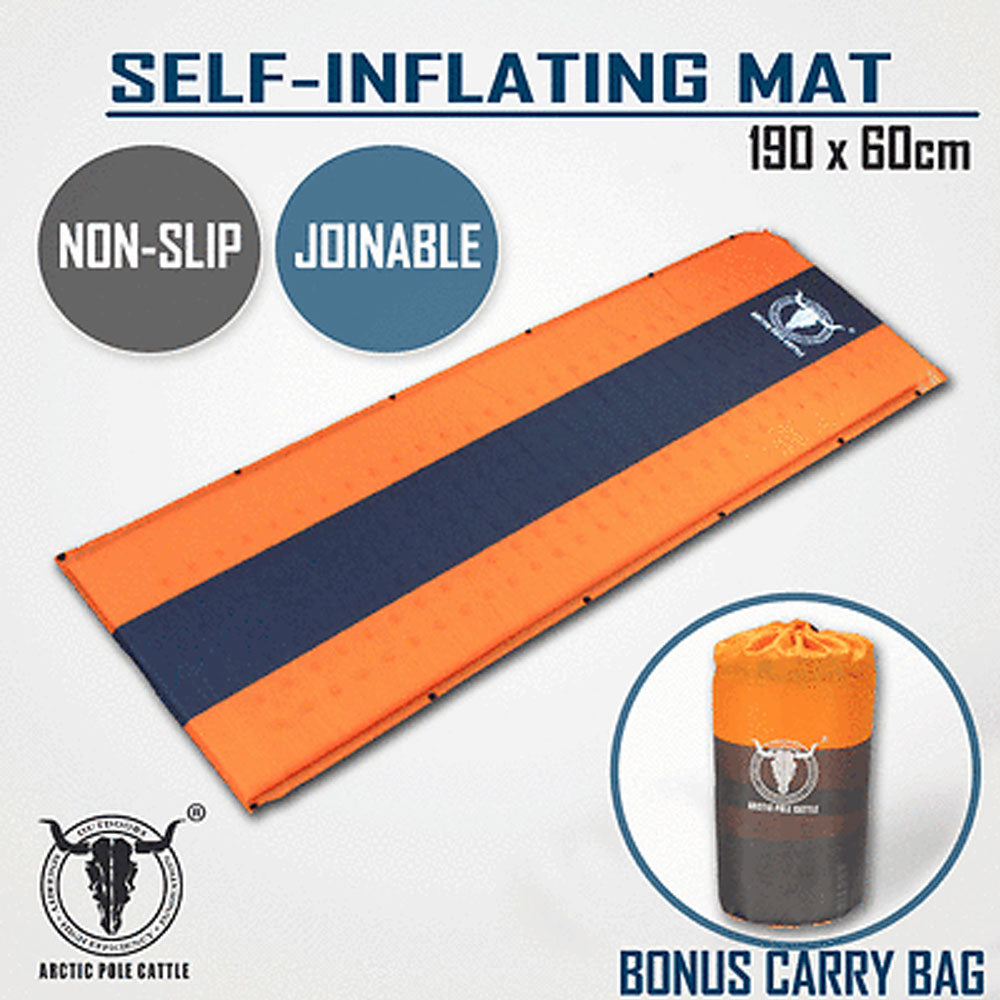 Self Inflating Mattress Sleeping Mat Air Bed Camping Camp Hiking Joinable Single - orange