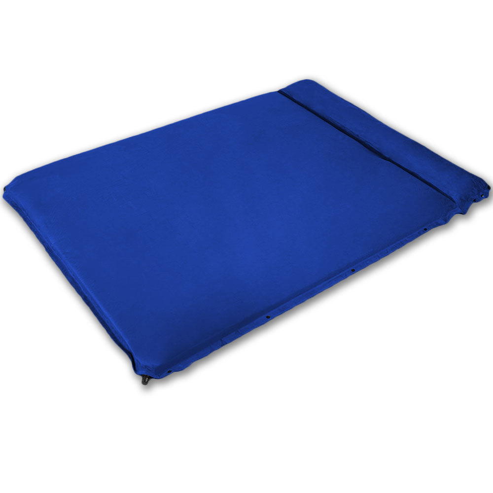 Double Self inflating Suede Mattress Mat Sleeping Pad Air Bed Camping Hiking - blue